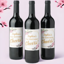 Fancy 21st Birthday Wine Labels - Cherry Blossom
