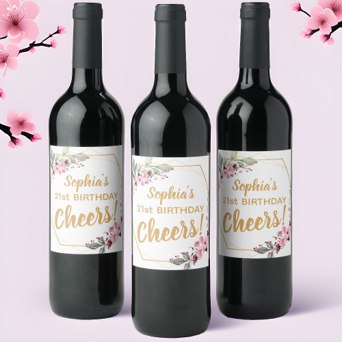 Fancy 21st Birthday Wine Labels _ Cherry Blossom