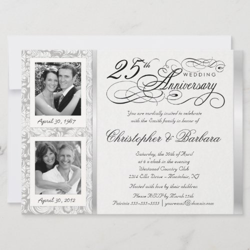 Fancy 25th Anniversary Invitations - Then &amp; Now