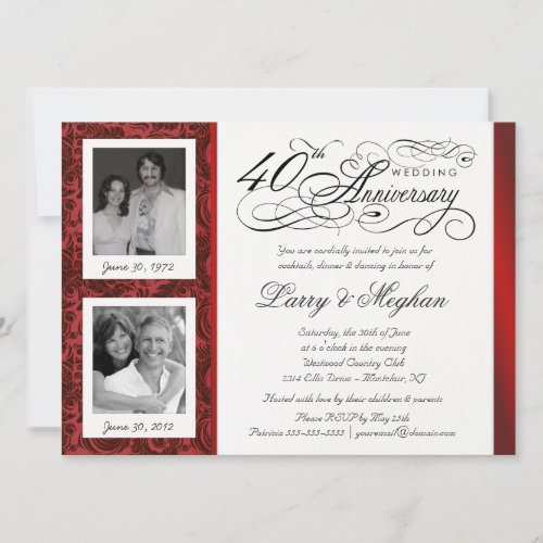 Fancy 40th Anniversary Invitations - Then &amp; Now