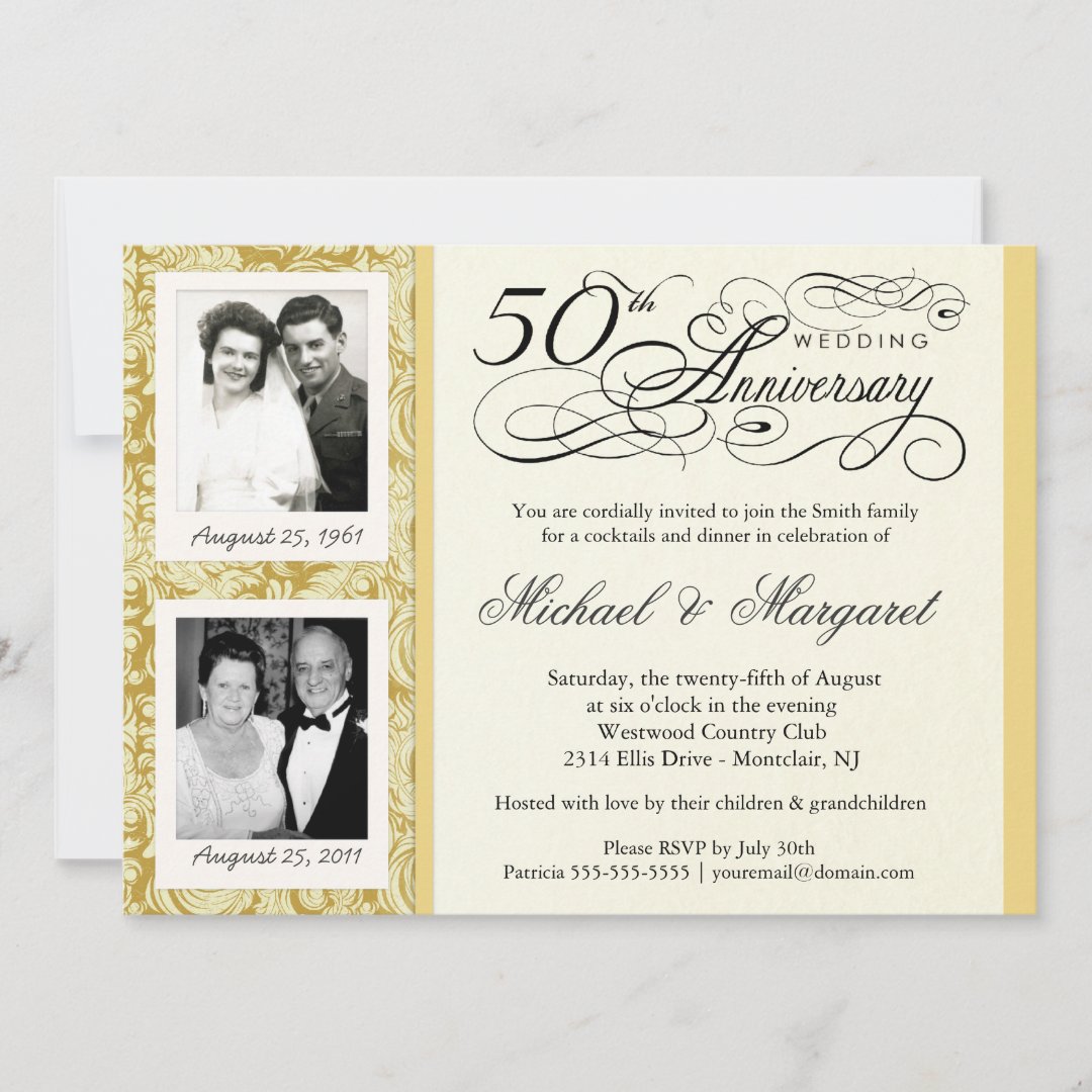 Fancy 50th Anniversary Invitations - Your Photos | Zazzle