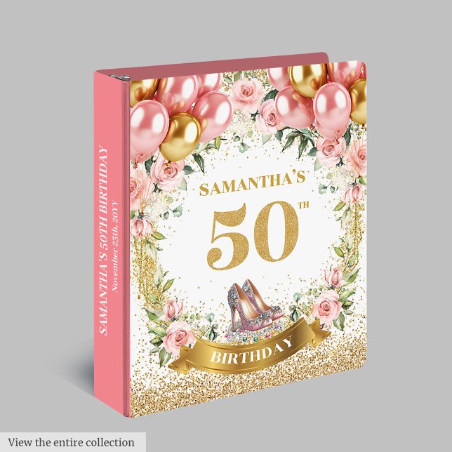Fancy 50th Birthday Blush Flowers Memory Album 3 Ring Binder (Fancy 50th Birthday Blush Flowers Memory Album 3 ring binder)
