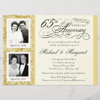 Fancy 65th Anniversary Invitations - Then & Now