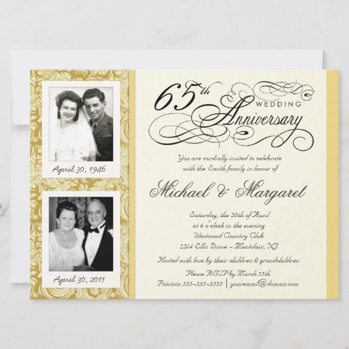 Fancy 65th Anniversary Invitations _ Then  Now