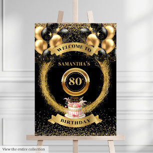 Fancy 80th Birthday Party Poster Black Gold Accent
