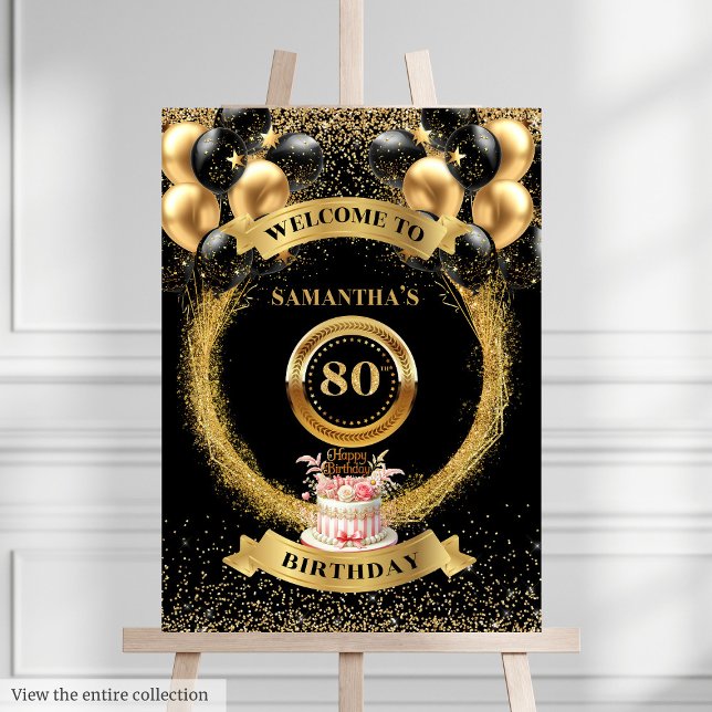 Fancy 80th Birthday Party Poster Black Gold Accent (Fancy 80th Birthday Party Poster Black Gold Accents

)