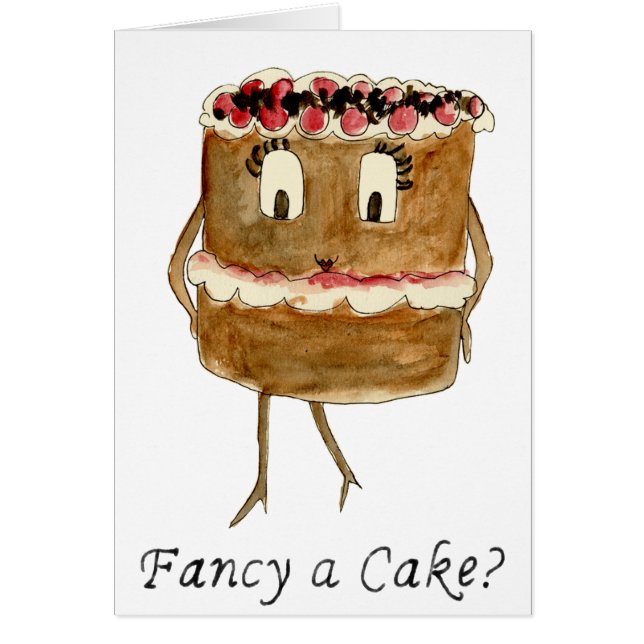 Fancy a Cake Funny Chocolate Cake Quirky Cartoon Cards (Front)