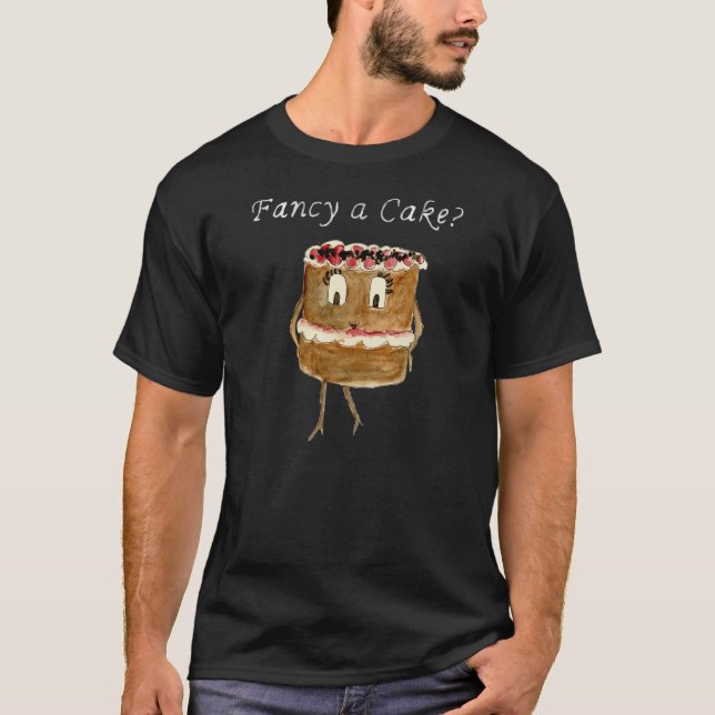 Fancy a Cake Funny Chocolate Cake Quirky Cartoon T-Shirt (Front)