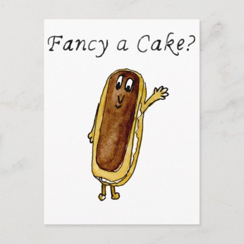 Fancy a Cake Funny Chocolate Eclair Quirky Art Postcard