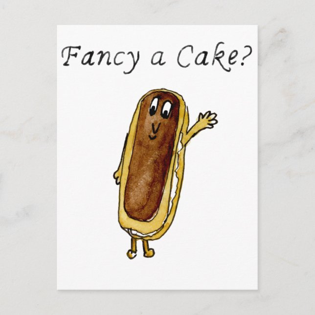 Fancy a Cake Funny Chocolate Eclair Quirky Art Postcard (Front)