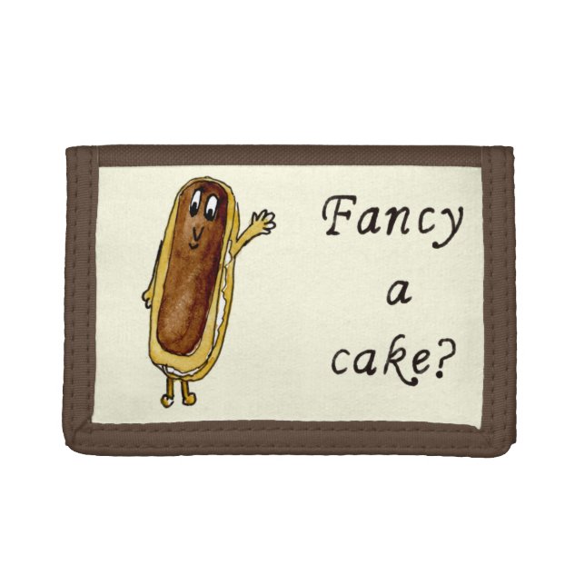 Fancy a Cake Funny Chocolate Eclair Quirky Humor Trifold Wallet (Front)