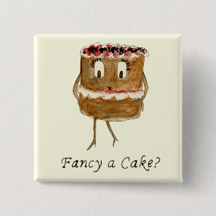Fancy a Cake Funny Chocolate Quirky Slogan Humor  Button
