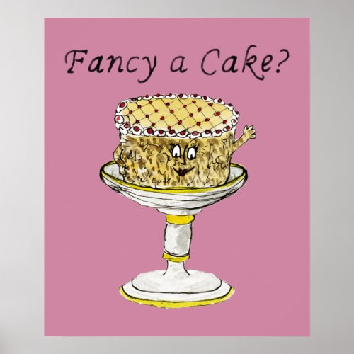 Fancy A Cake Funny Quirky Strawberry Cheesecake Poster