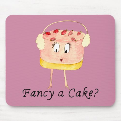 Fancy a Cake Funny Strawberry Cheesecake Slogan Mouse Pad