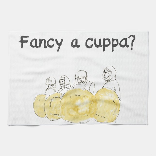 Fancy a Cuppa Funny Biscuit Police Watercolour Art Towel (Horizontal)
