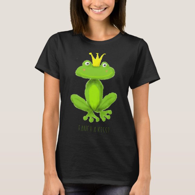 Fancy A Kiss Frog Prince Cartoon Valentiness Day T T-Shirt (Front)