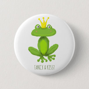 Fancy a kiss frog prince cute Valentines Day GIft Button