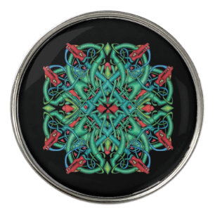 Fancy Abstract Celtic Know Diamonds Dragon Heads Golf Ball Marker