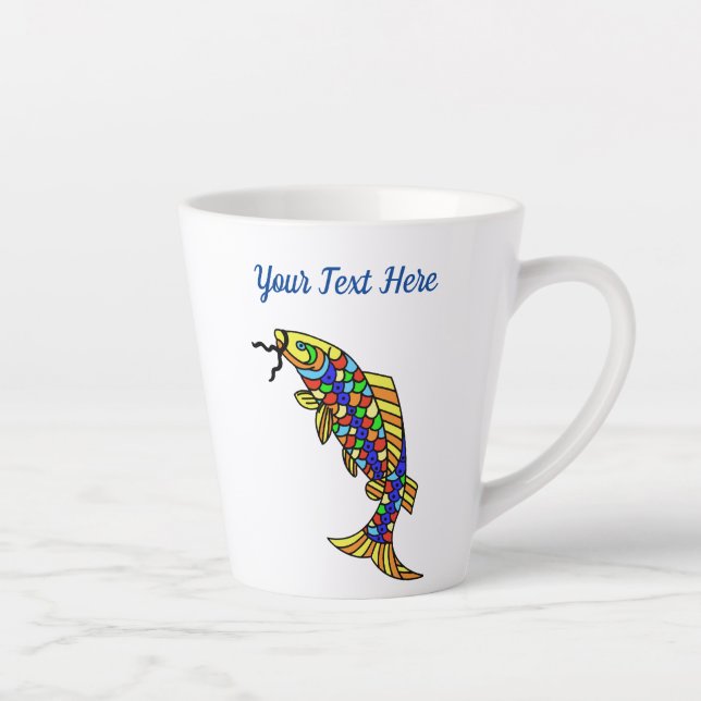Fancy Abstract Fish Bright Colorful Scales Fins Latte Mug (Right)