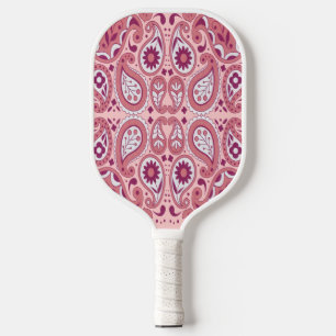 Fancy Abstract Paisley Pattern in Pinks and White Pickleball Paddle