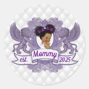 Fancy African Baby Girl Purple White Princess Classic Round Sticker