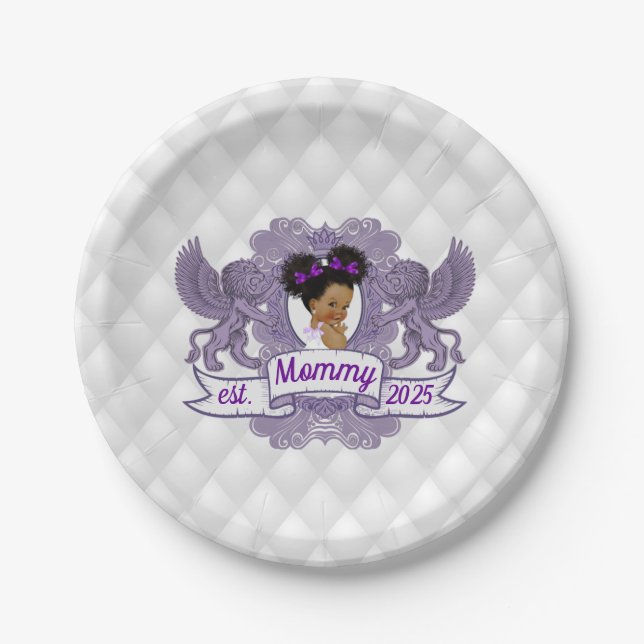 Fancy African Baby Girl Purple|White Princess  Paper Plates (Front)