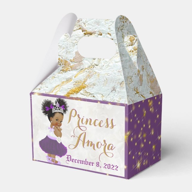 Fancy African Princess in Purple & Marble Gold Favor Boxes (Front Side)