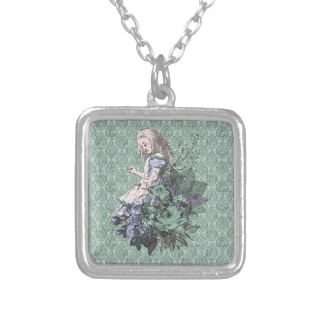 Fancy Alice Wonderland Aqua Tint Silver Plated Necklace (Front)