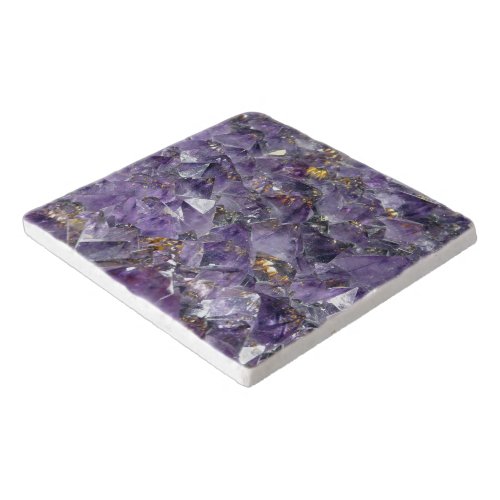 Fancy Amethyst Crystals Marble Stone Trivet