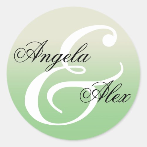 Fancy Ampersand Sage Green Ombre Wedding Classic Round Sticker