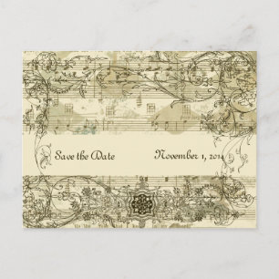 Fancy Antique Music Save the Date Announcement Postcard