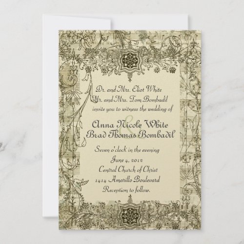 Fancy Antique Music Wedding Invitation
