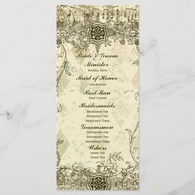 Fancy Antique Music Wedding Program (Front)