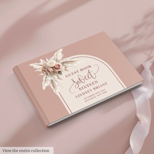 Fancy Arch Pastel Pink Pampas Floral Sweet Sixteen Guest Book (Fancy Arch Pastel Pink Pampas Floral Sweet 16)
