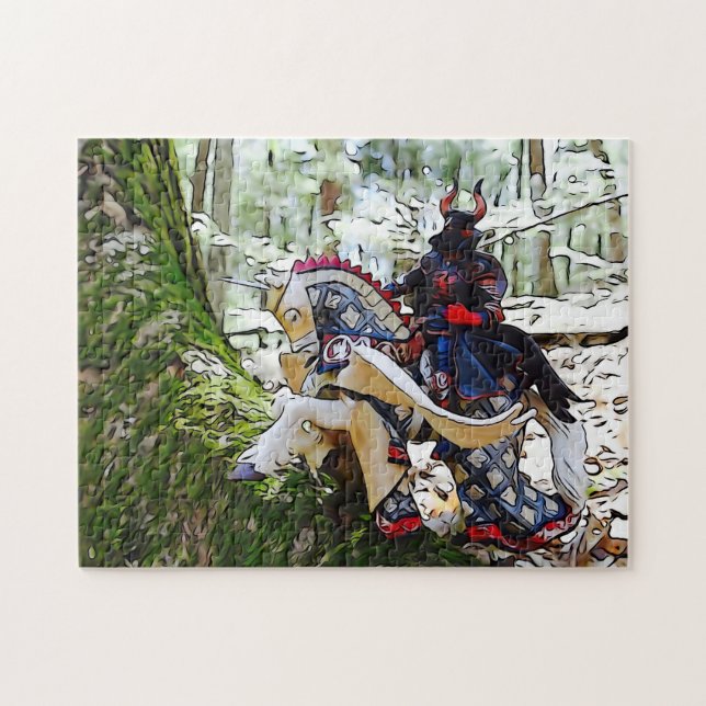 Fancy armored knight on Pegasus Jigsaw Puzzle (Horizontal)