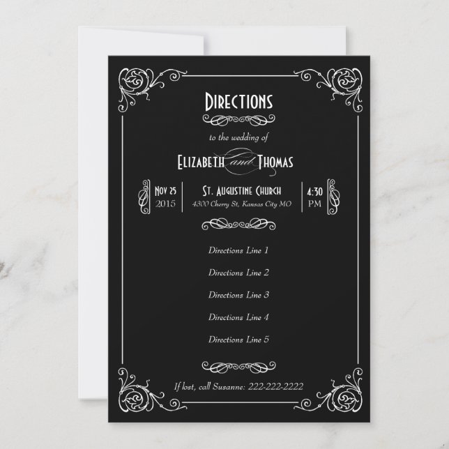 Fancy Art Deco Black & White Insert Card (Front)
