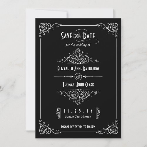 Fancy Art Deco Black  White Save the Date