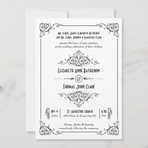 Fancy Art Deco Black  White Wedding Invitations