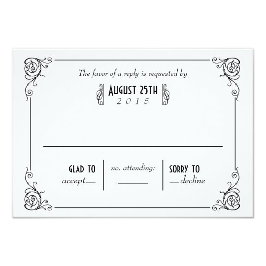 Fancy Art Deco Black & White Wedding RSVP Cards
