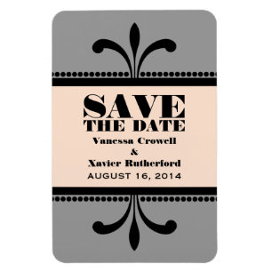 Fancy Art Deco Save the Date Magnet Gray/Peach