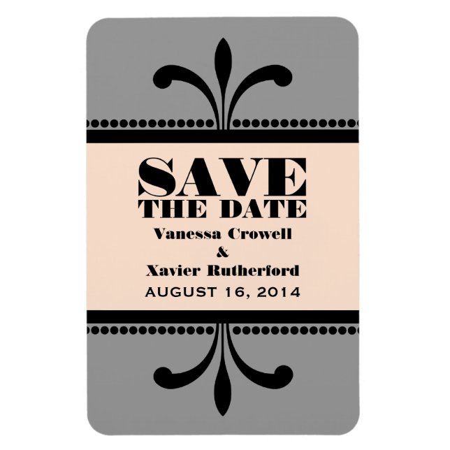 Fancy Art Deco Save the Date Magnet Gray/Peach (Vertical)