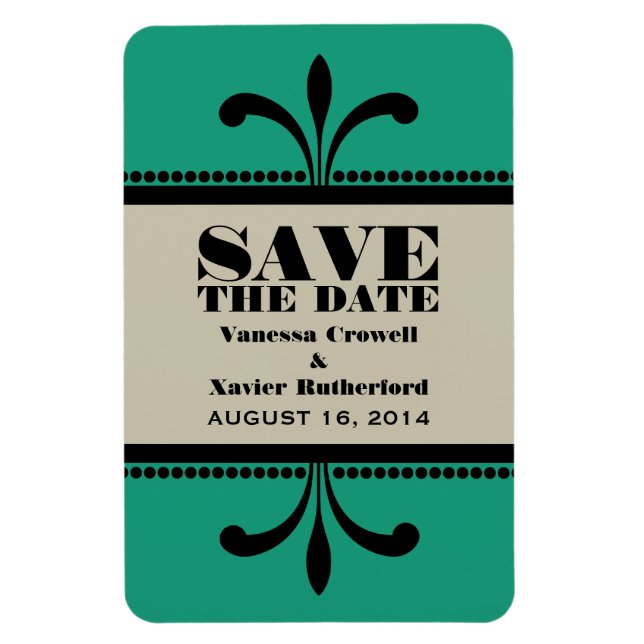 Fancy Art Deco Save the Date Magnet Green/Beige (Vertical)