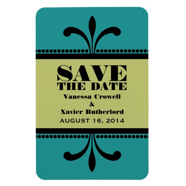 Fancy Art Deco Save the Date Magnet Teal/Green (Vertical)