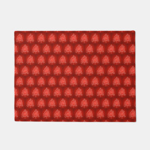 Fancy Artistic Christmas Tree Pattern Holiday Red Doormat