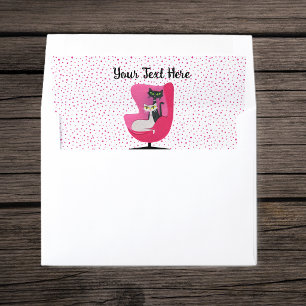 Fancy Atomic Cats in Pink Chair on Pink Polka Dots Envelope Liner