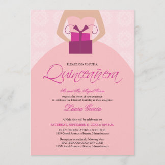 Fancy Ball Gown Quinceanera Invitation (pink)