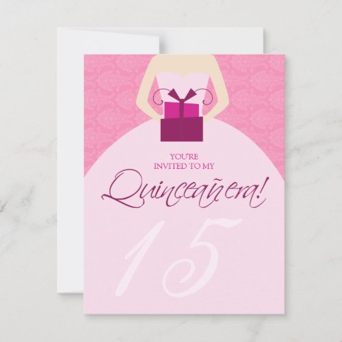 Fancy Ball Gown Quinceanera Invitation (pink)