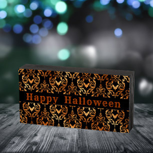 Fancy Bat Brocade Halloween Customizable Wooden Box Sign
