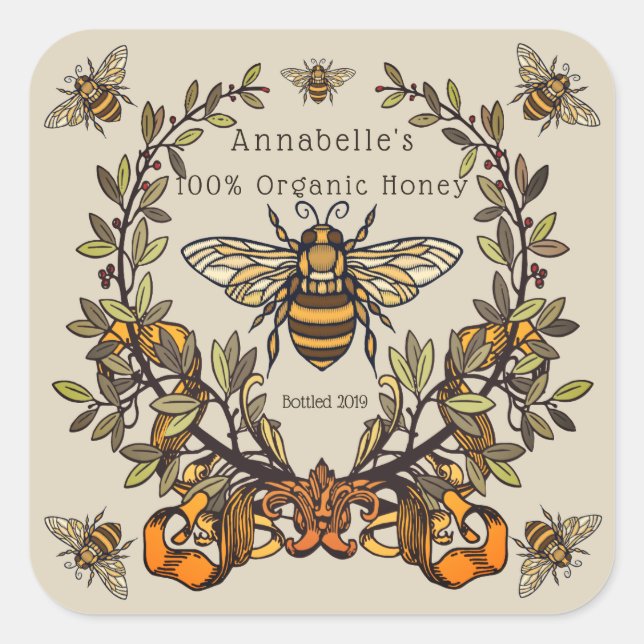 Fancy Bee Honey Label Personalize (Front)