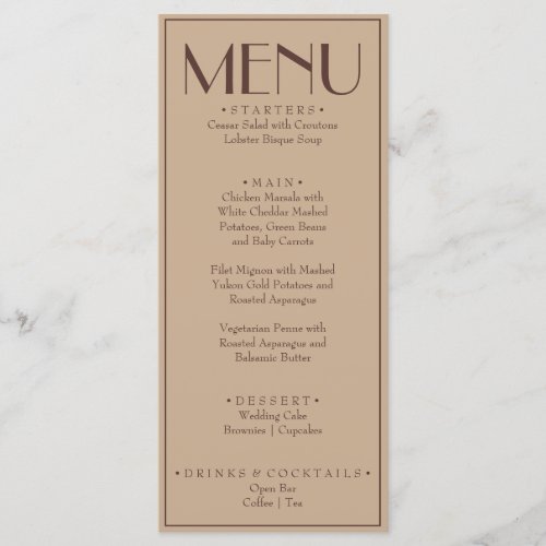 Fancy Beige Espresso Old Money Luxury Wedding Menu